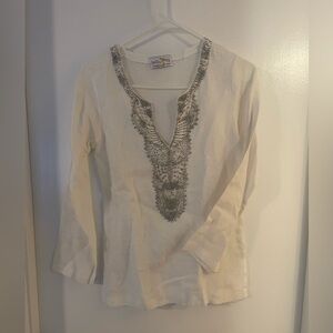 Linen White Beaded Women's Tunic